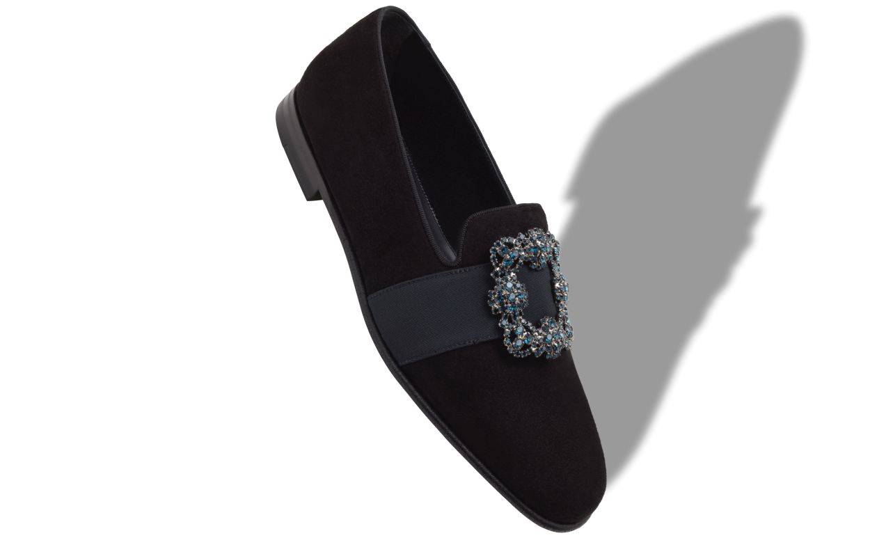 Mocassins Pretos de Seda com Fivela de Joia