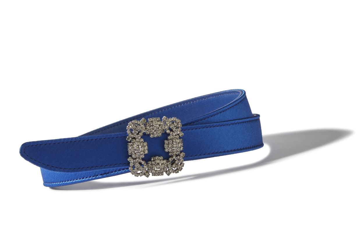 Cinto de Seda Azul com Fivela de Cristal