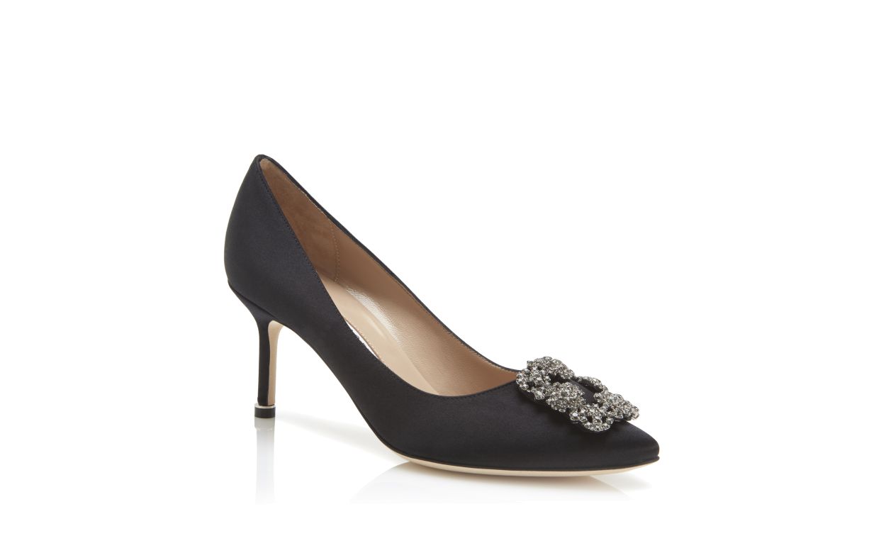 Sapatilhas com Fivela de Joia em Satinê Preto