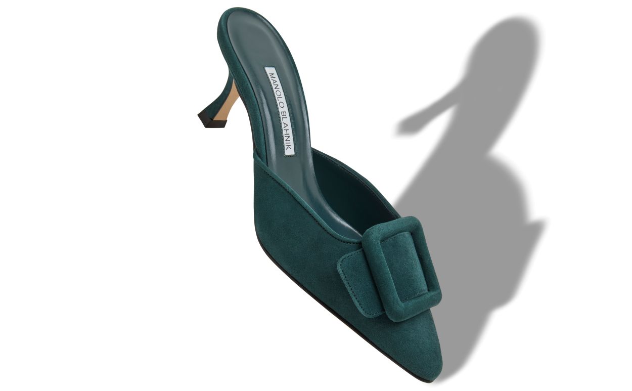Mule com Detalhe de Fivela em Seda Verde Escuro
