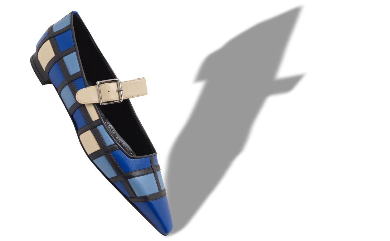 Sapatilhas Planas de Couro Nappa Azul e Creme