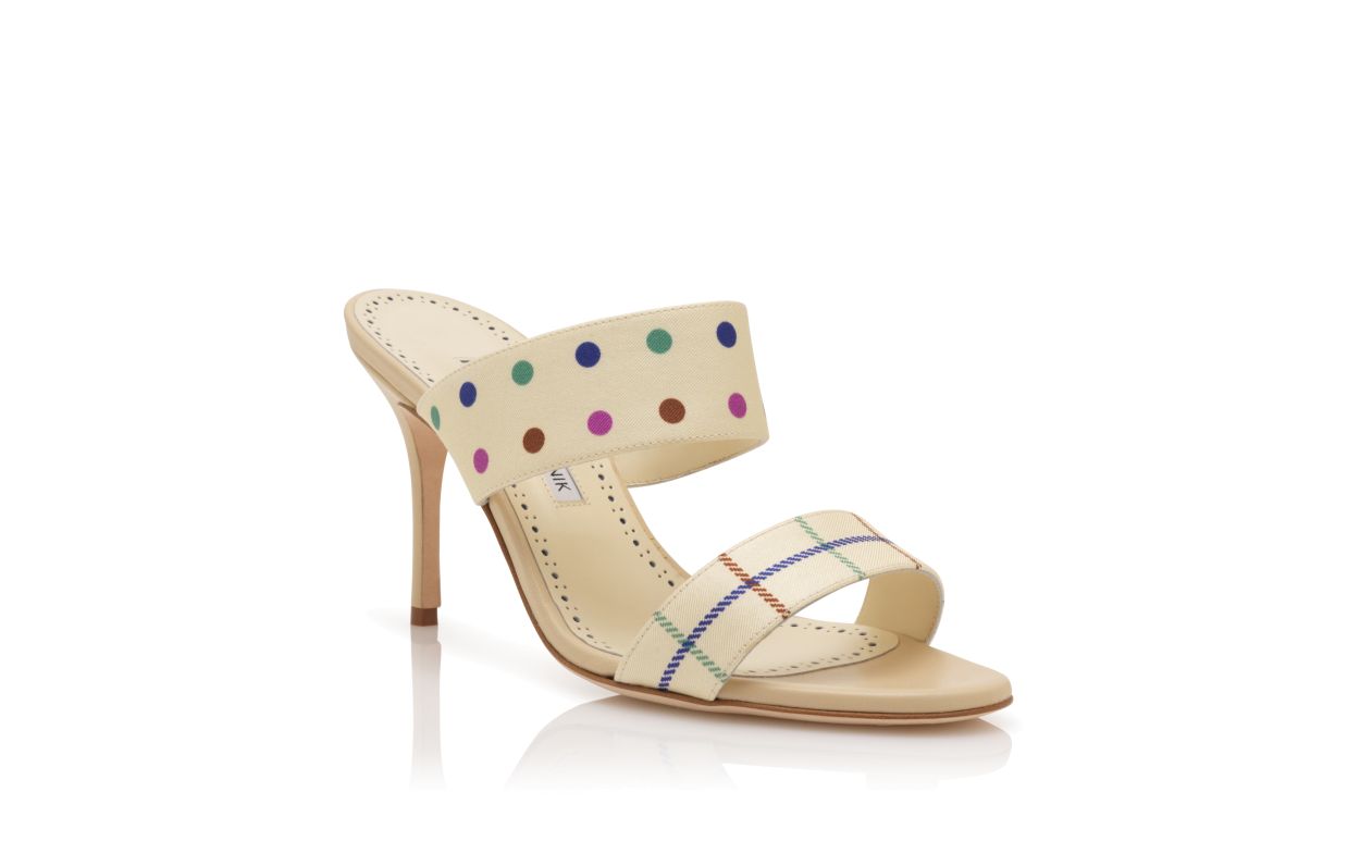 Mules com Detalhe de Xadrez e Bolinhas Cream Silk