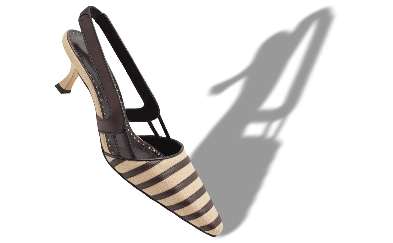 Sapatilhas Slingback de Linho Bege Claro e Marrom