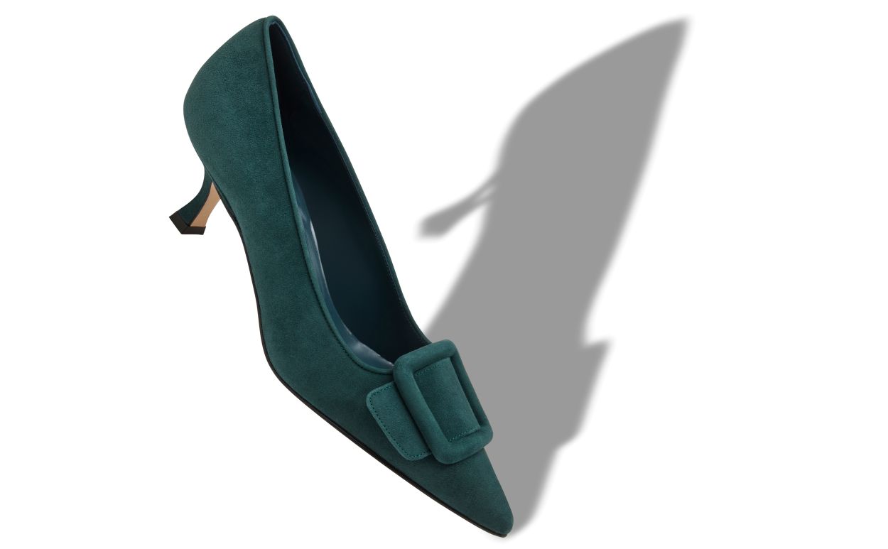 Sapatilhas de Pico em Suede Verde Escuro com Detalhe de Fivela