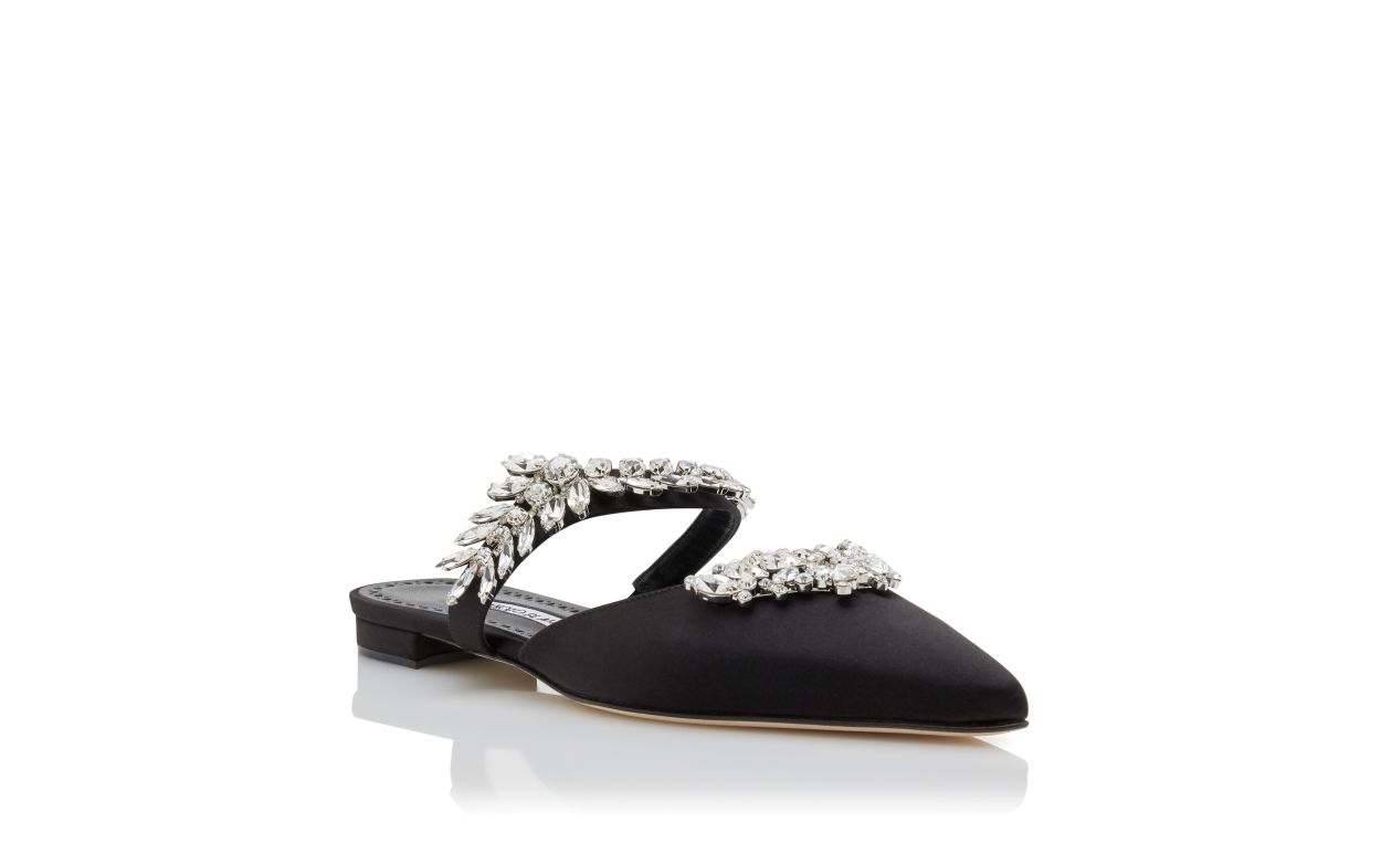 Mocassins Pretos de Satin com Detalhes em Cristal