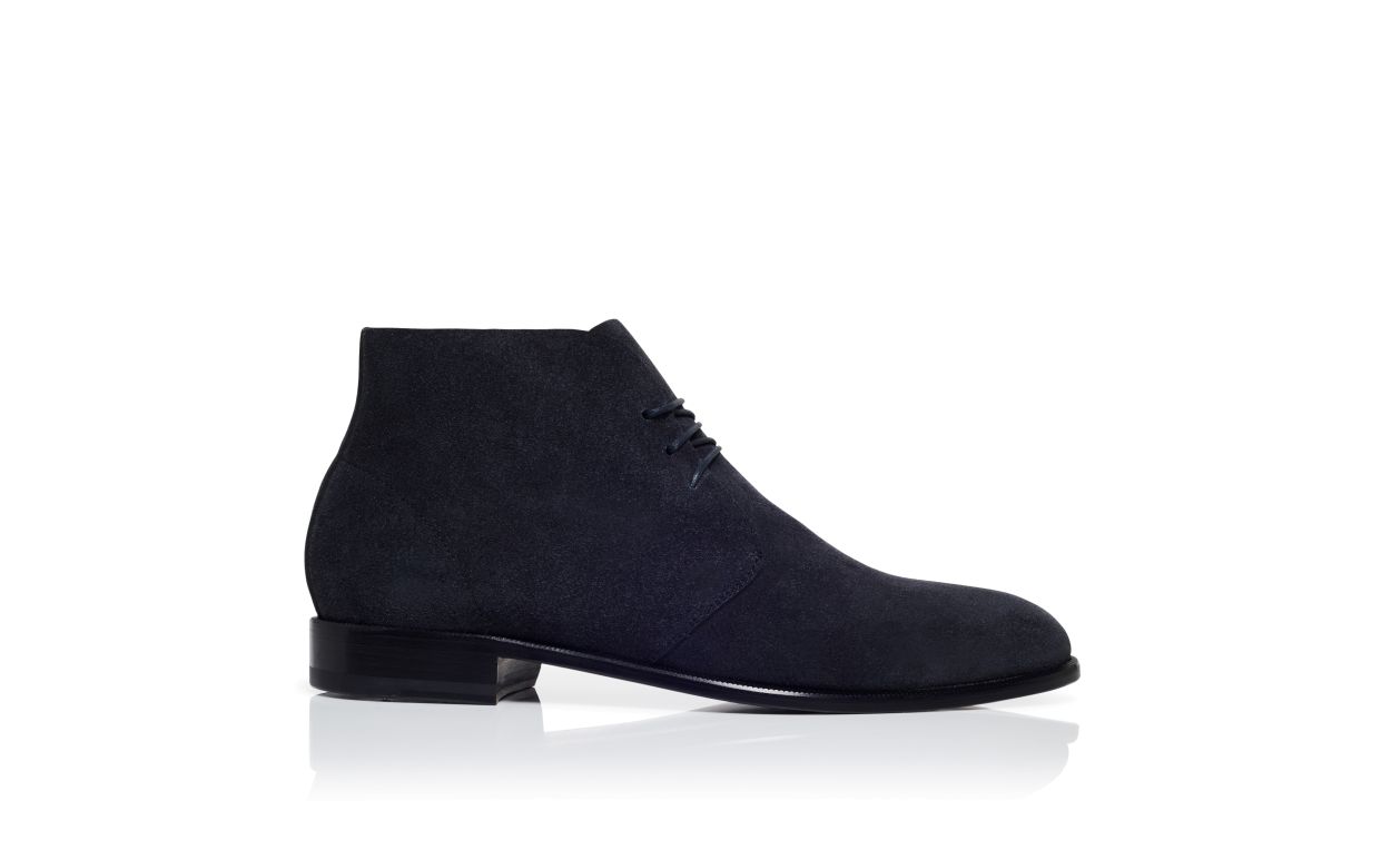 Botas de Cano Médio com Cadarço em Couro Vegetal Azul Marinho