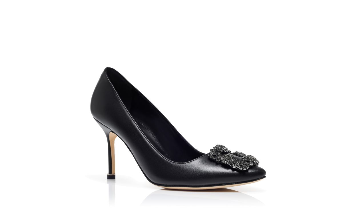 Sapatilhas com Fivela de Joia em Couro Preto
