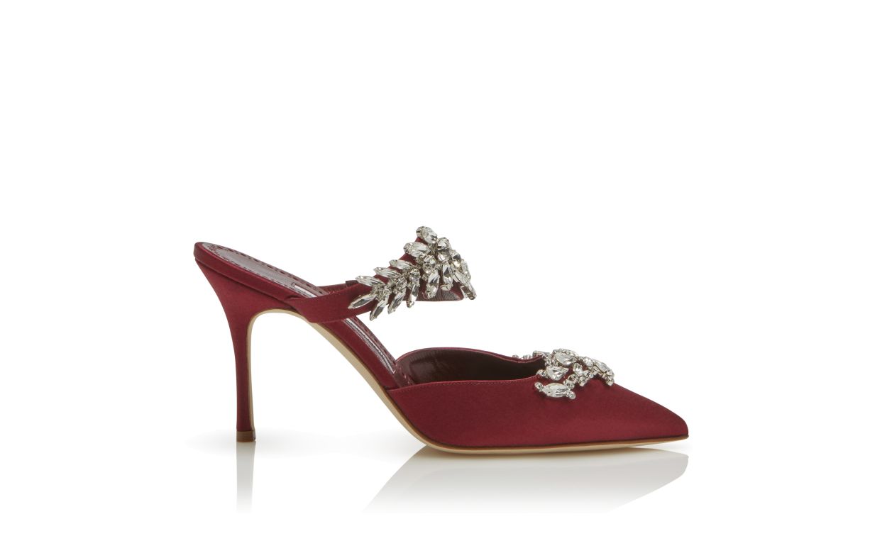 Mule de Satin Burgundy com Detalhes em Cristal
