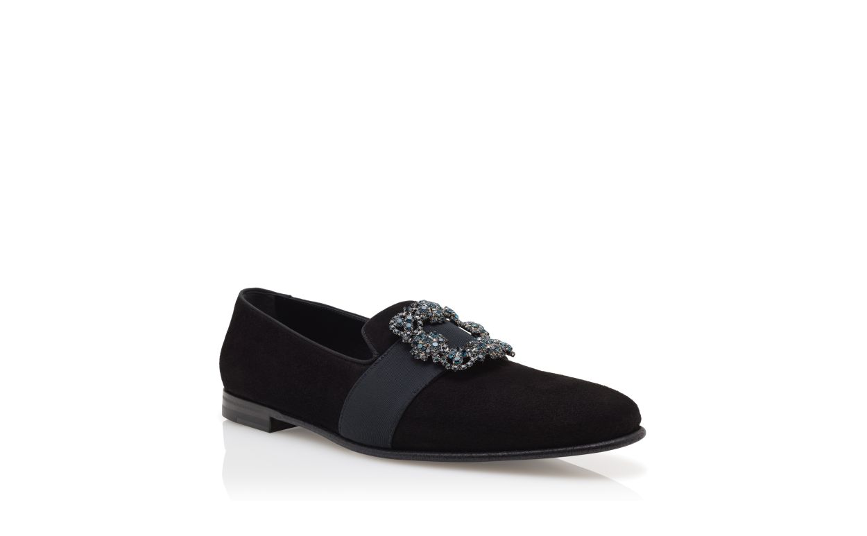 Mocassins Pretos de Seda com Fivela de Joia