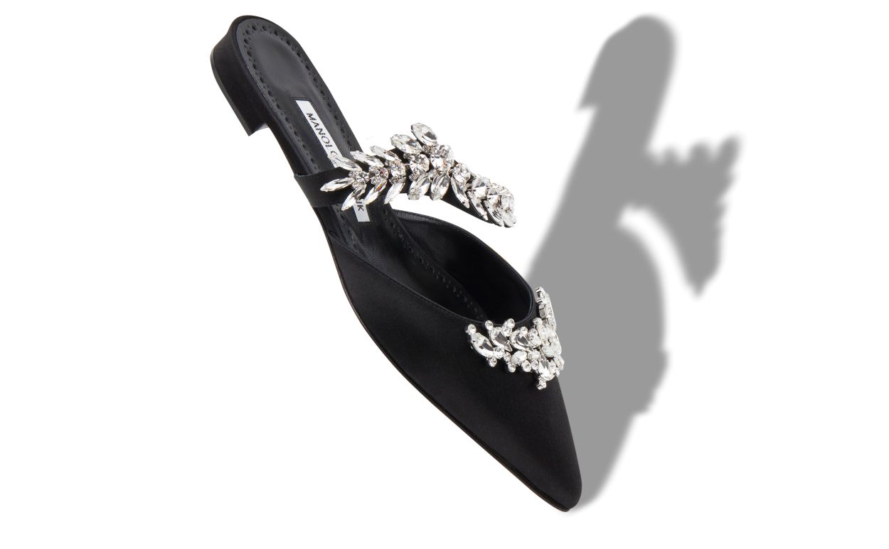 Mocassins Pretos de Satin com Detalhes em Cristal