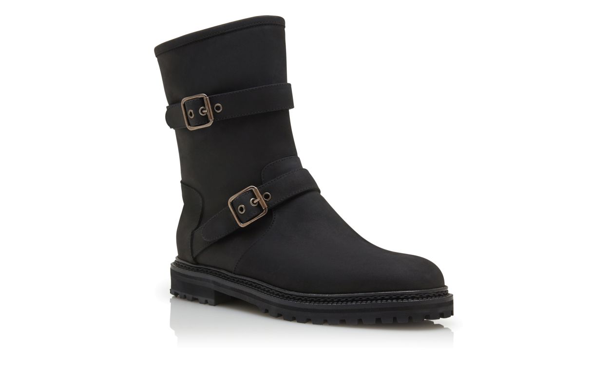 Botas de tornozelo com dobradiça dupla em nubuck preto