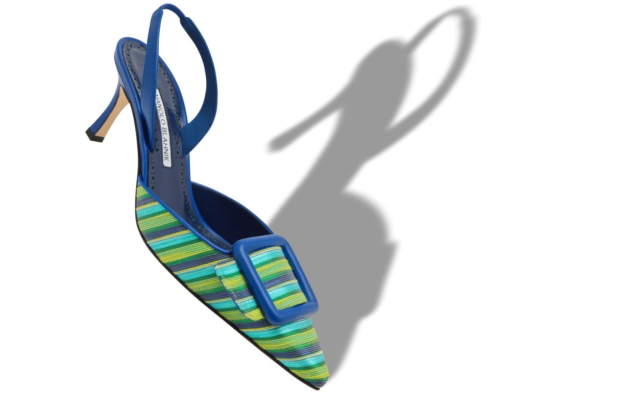 Sapatilhas Slingback com Detalhe de Fivela em Algodão Azul e Verde