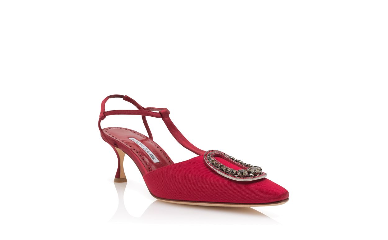 Sapatilhas T-Bar com Detalhes de Joias em Grosgrain Vermelho