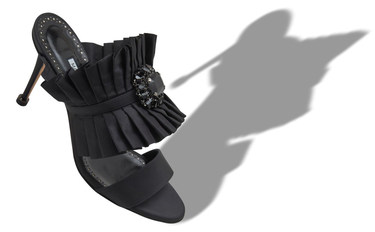 Mules de Seda Preta com Detalhe de Dobra