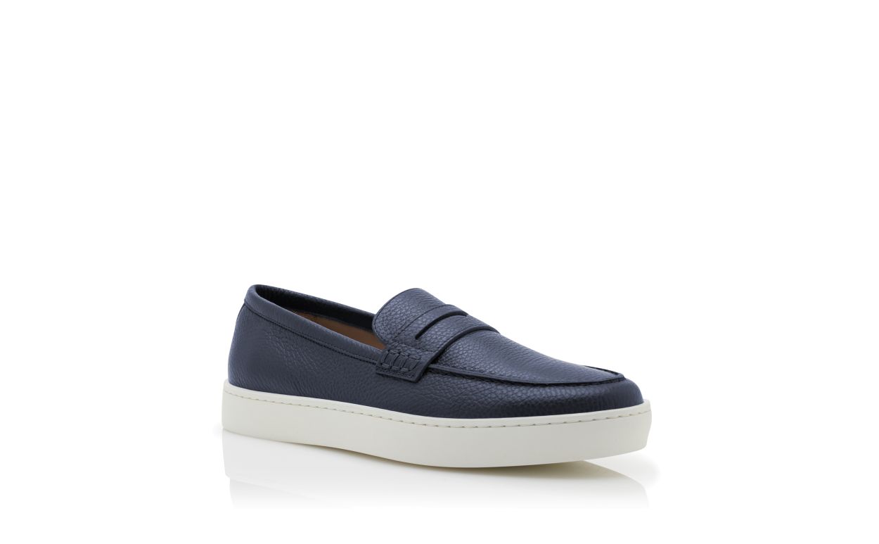 Mocassins Slip-On de Couro de Novilho Azul-Marinho