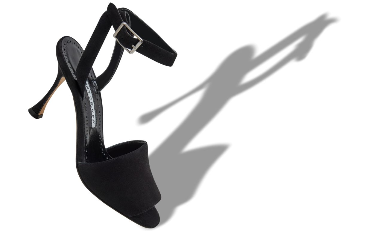 Sandalas de Salto Alto com Straps para o Tornozelo em Suede Preto