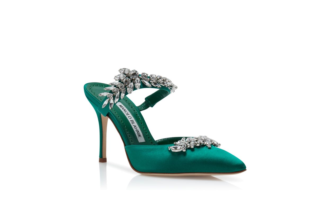 Mule de Satin Verde com Detalhes em Cristal