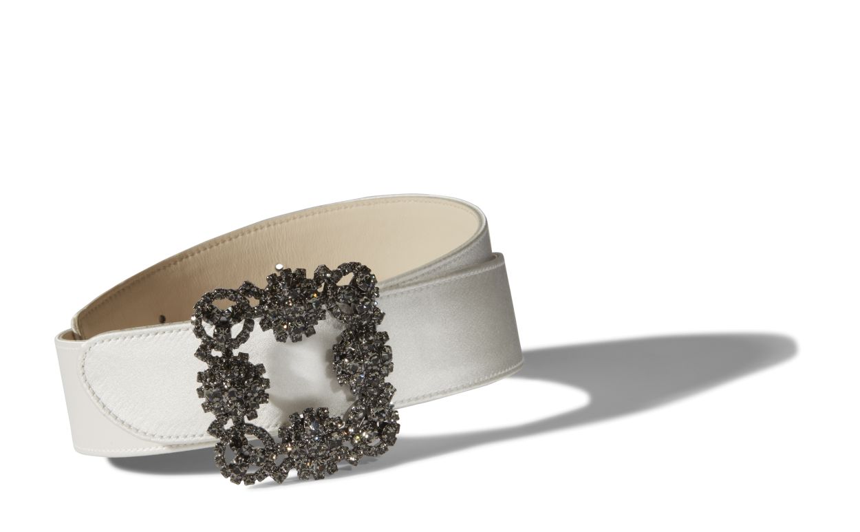 Cinto de cetim Off-White com fivela de cristal