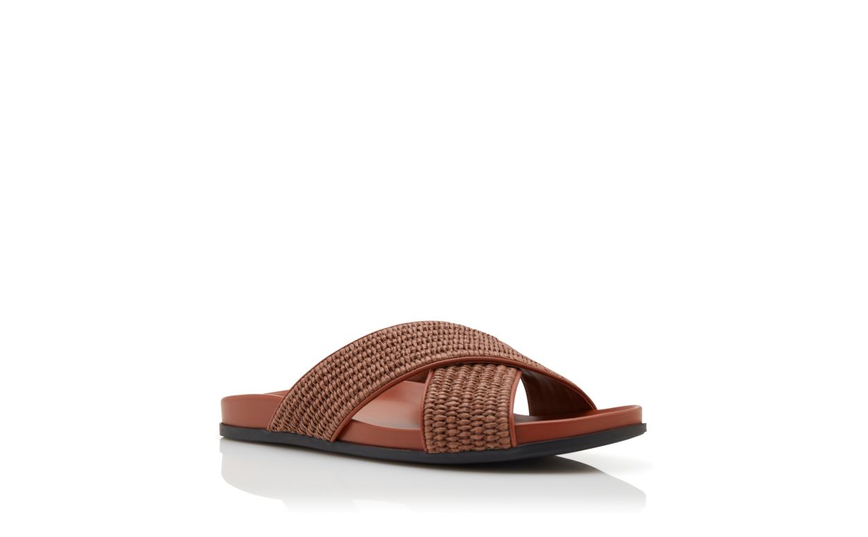 Sandalhas Planas de Raffia Marrom Escuro