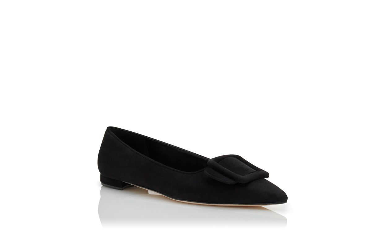 Sapatilhas Planas com Detalhe de Fivela em Suede Preto