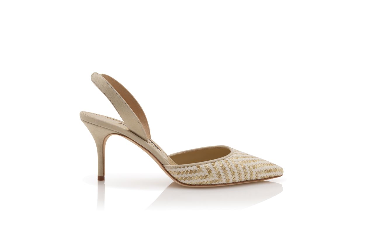 Sapatilhas Slingback de Raffia Bege Claro e Creme