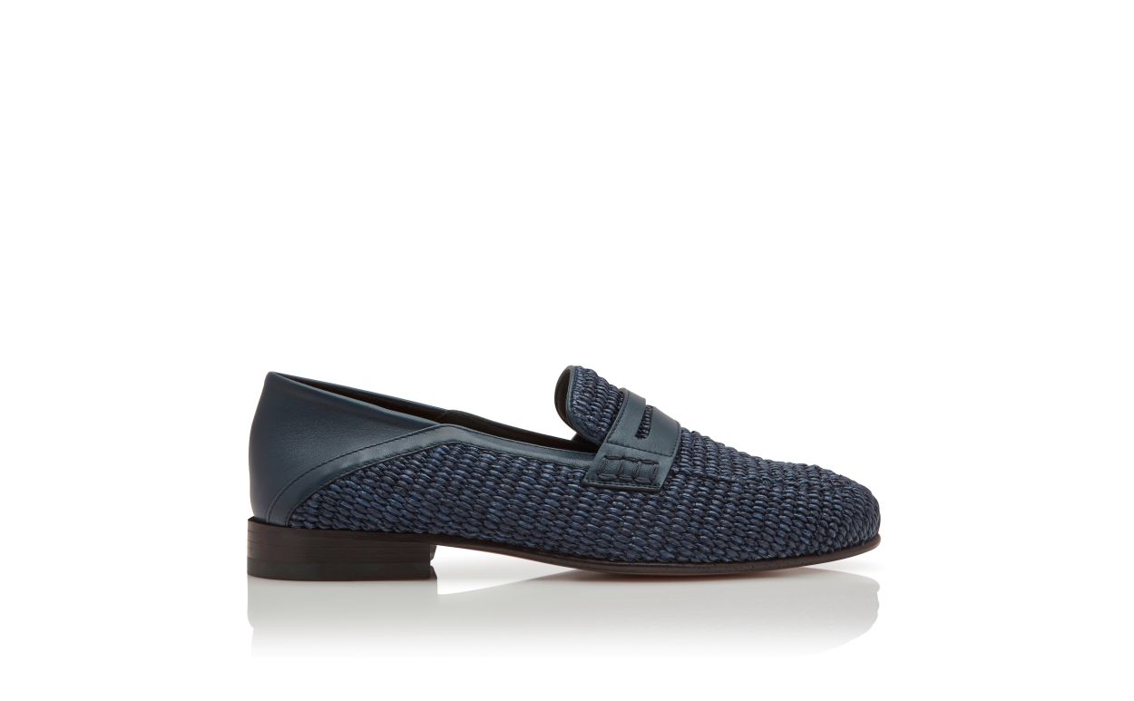 Mocassins de Raffia Azul-Marinho