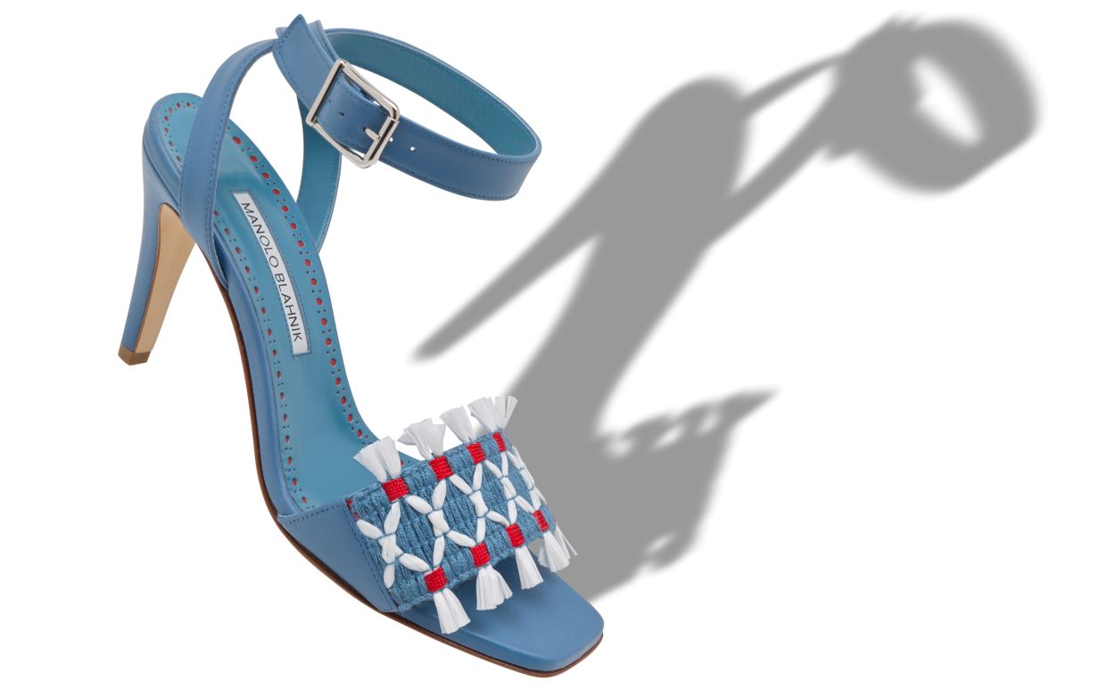 Sandalhas de Couro Nappa Azul com Tira para o Tornozelo