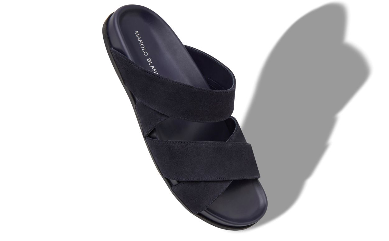 Sandalhas de Couro Nubuck Azul Marinho
