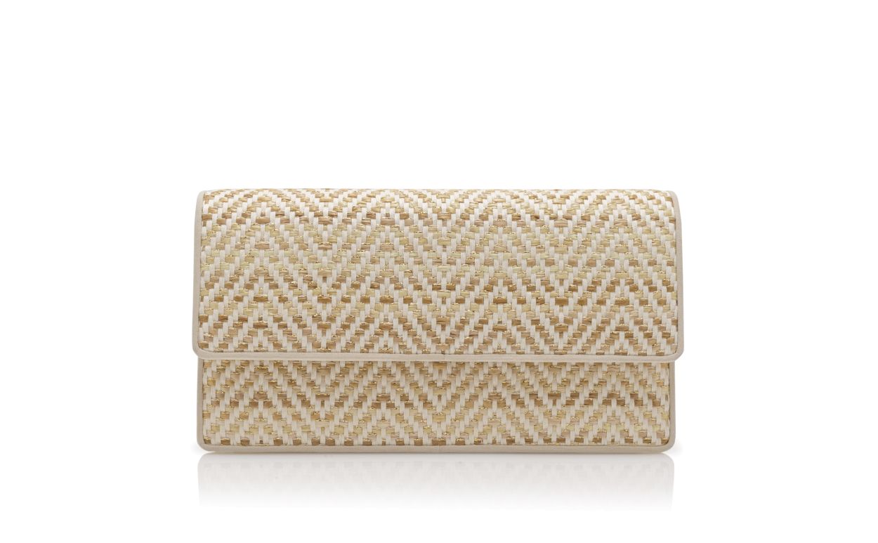 Bolsa de Mão de Raffia Bege Claro e Creme