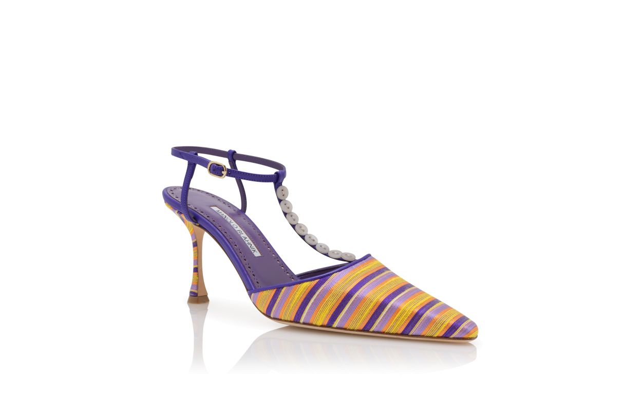 Sapatilhas T-Bar Listradas de Algodão Roxo e Laranja
