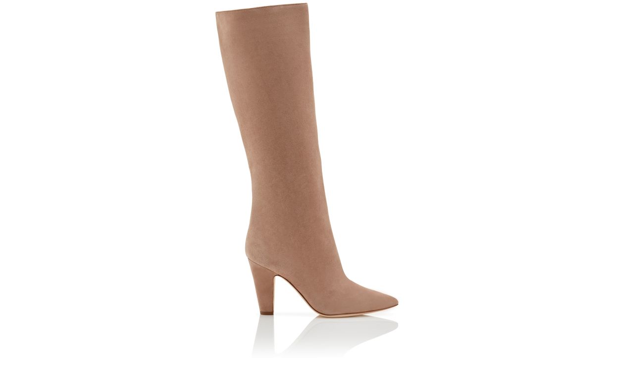 Botas Alta de Couro de Cabra Bege Escuro
