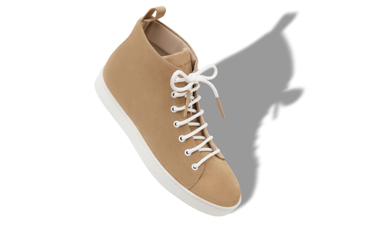 Sapatos Esportivos de Camurça Bege Claro com Cadarços