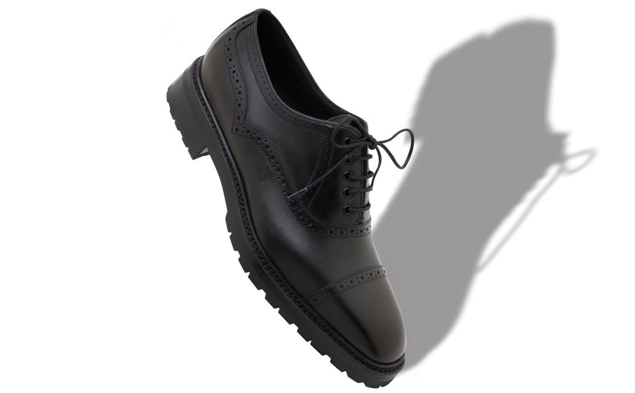 Sapatos de Couro de Novilho Preto com Cadarço