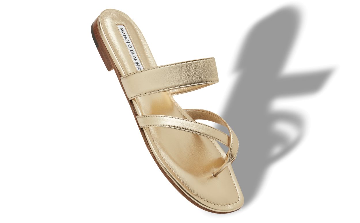 Sandalhas Planas de Couro Nappa Dourado