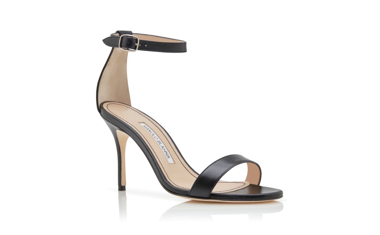 Sandalhas de Couro Napa Preto com Tira para o Tornozelo