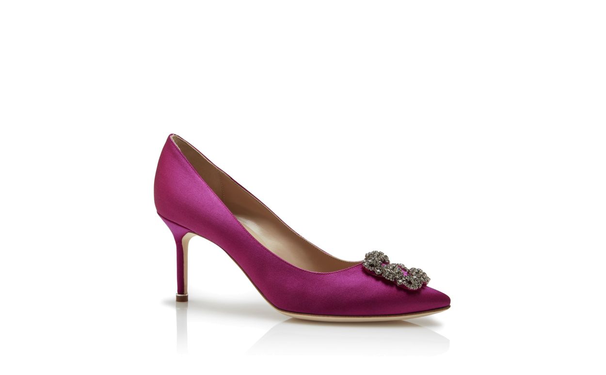 Sapatilhas com Fivela de Jóia em Satinê Fuchsia Escuro