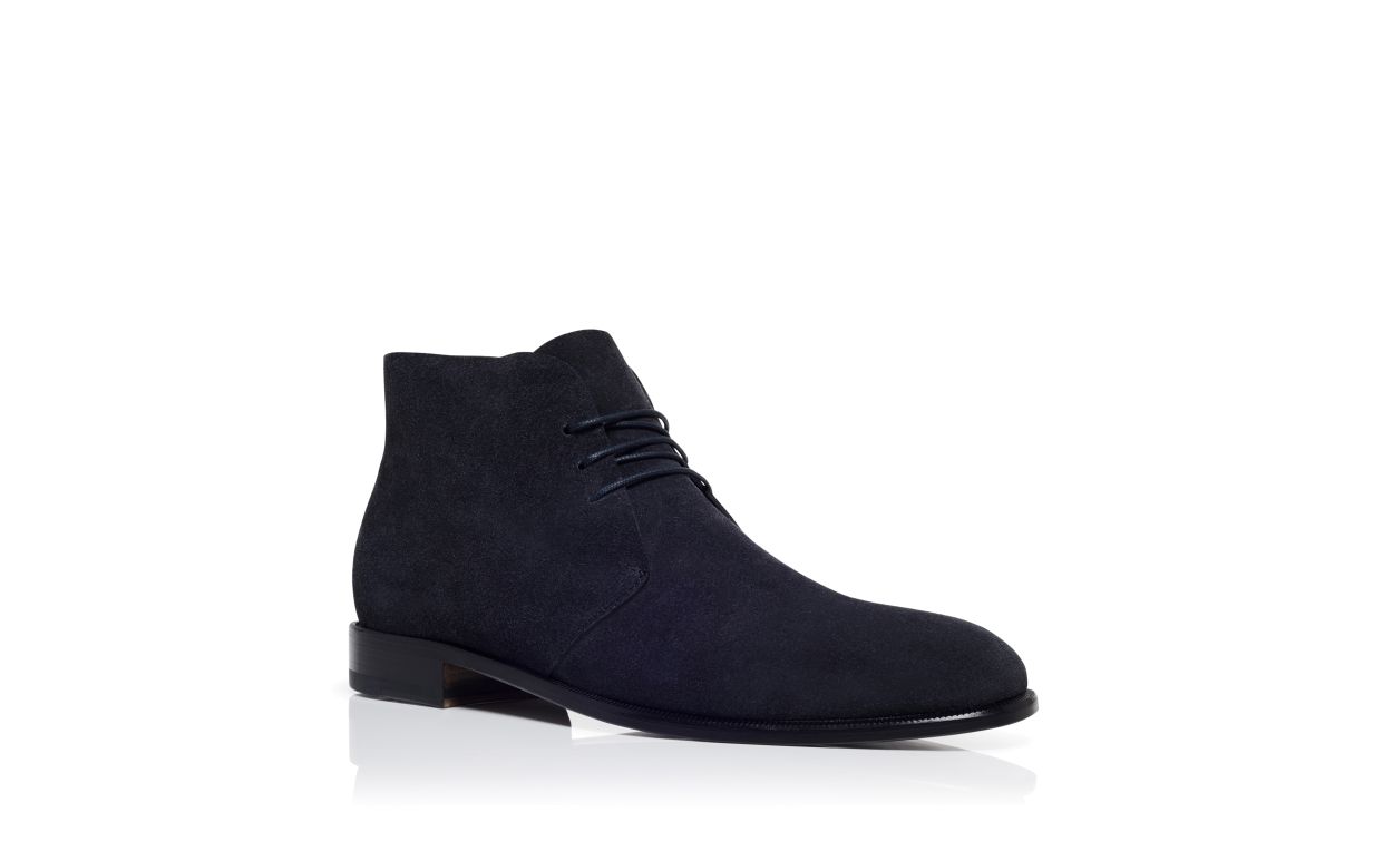 Botas de Cano Médio com Cadarço em Couro Vegetal Azul Marinho