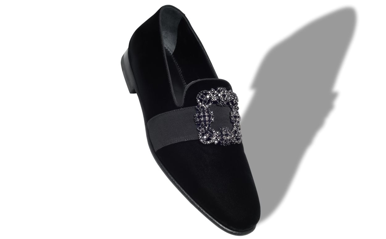 Mocassins com Fivela de Joia em Veludo Preto