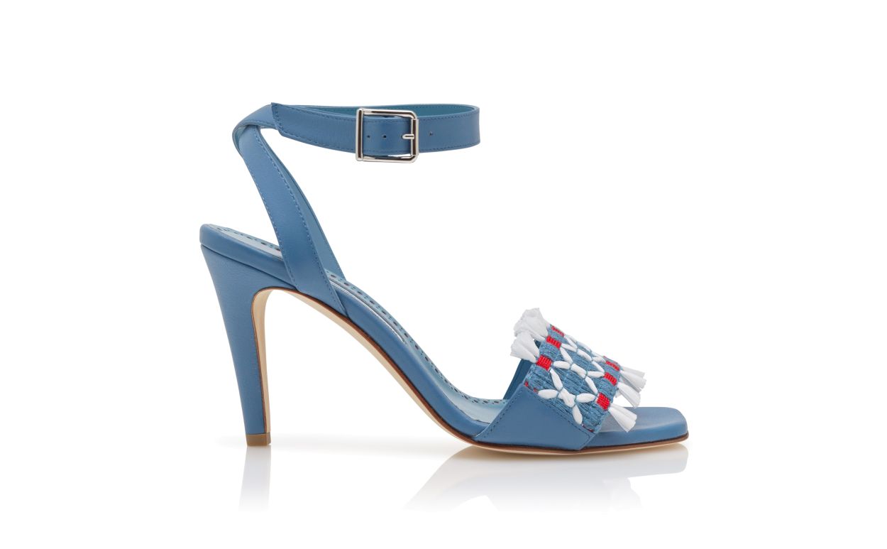 Sandalhas de Couro Nappa Azul com Tira para o Tornozelo
