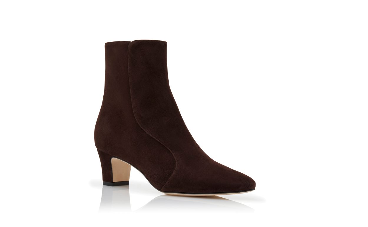 Botas de Cano Médio Redondas em Couro Suede Marrom