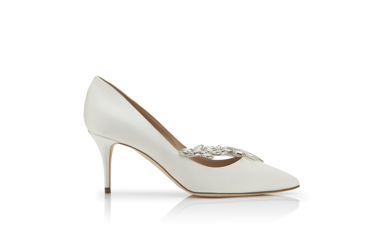 Sapatos de Salto Alto com Fivela de Jóias em Satin Branco