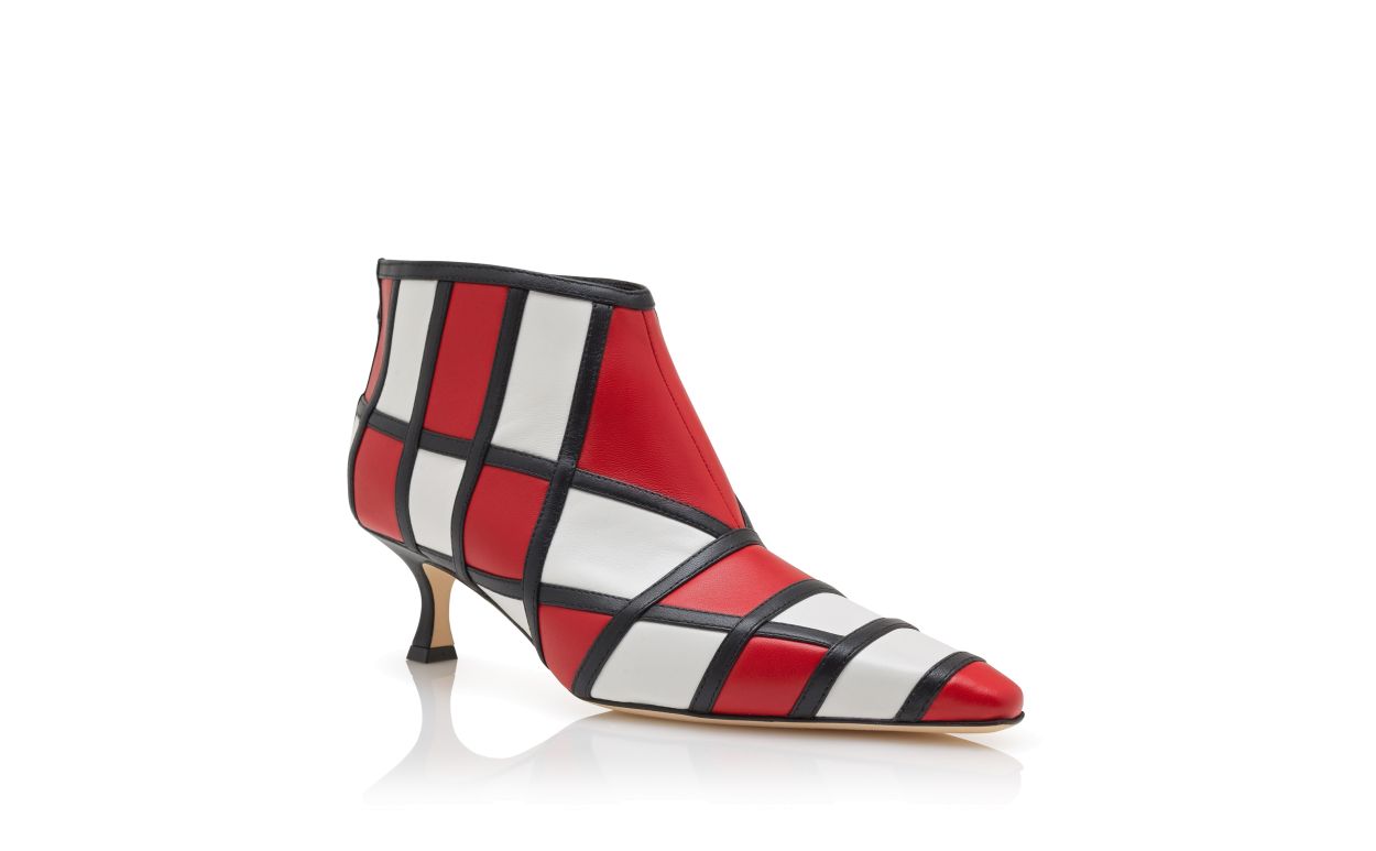 Botas de Cano Curto em Couro Napa Vermelho e Branco