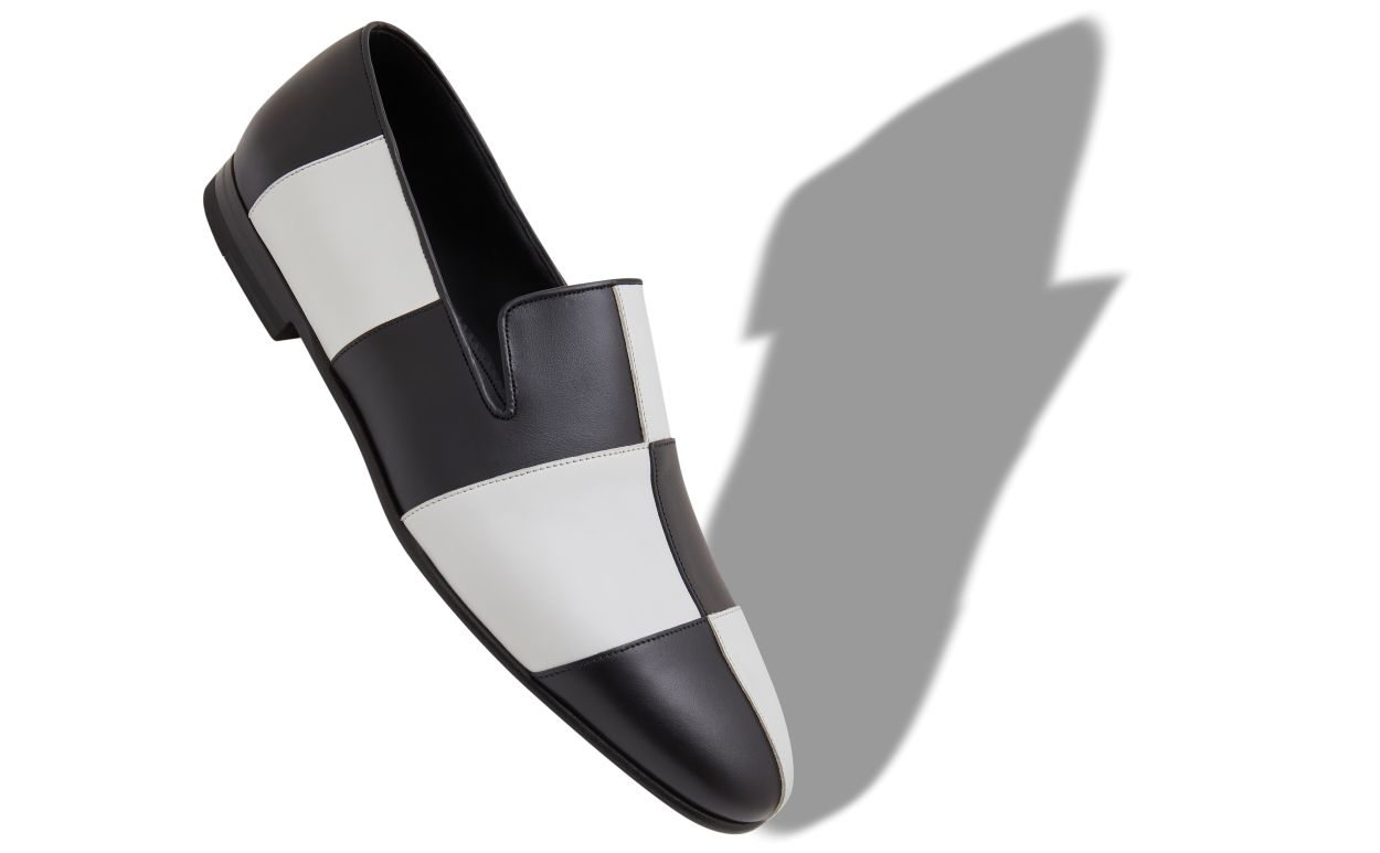 Mocassins de Couro de Vitela Preto e Branco