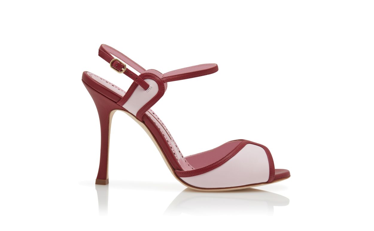 Sandalhas de Couro Nappa Vermelho e Rosa com Tira para o Tornozelo
