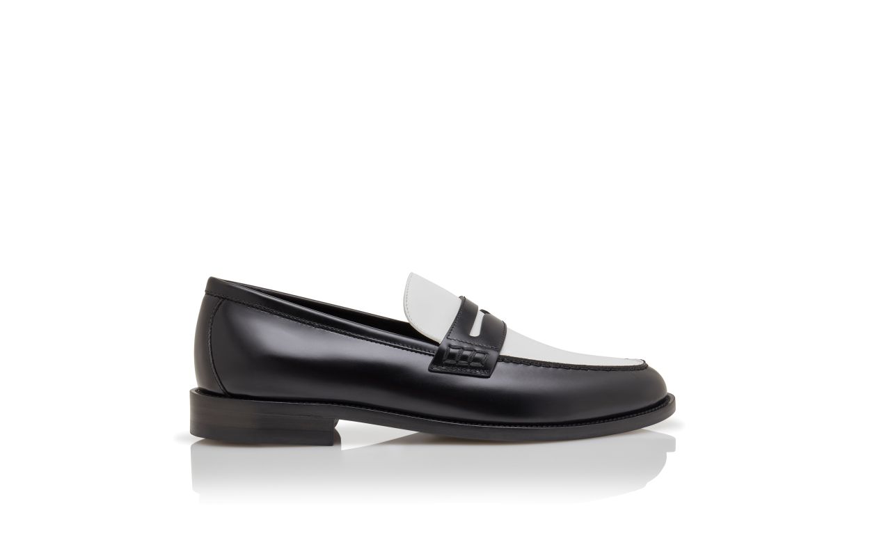 Mocassins de Couro de Bezerro Preto e Branco