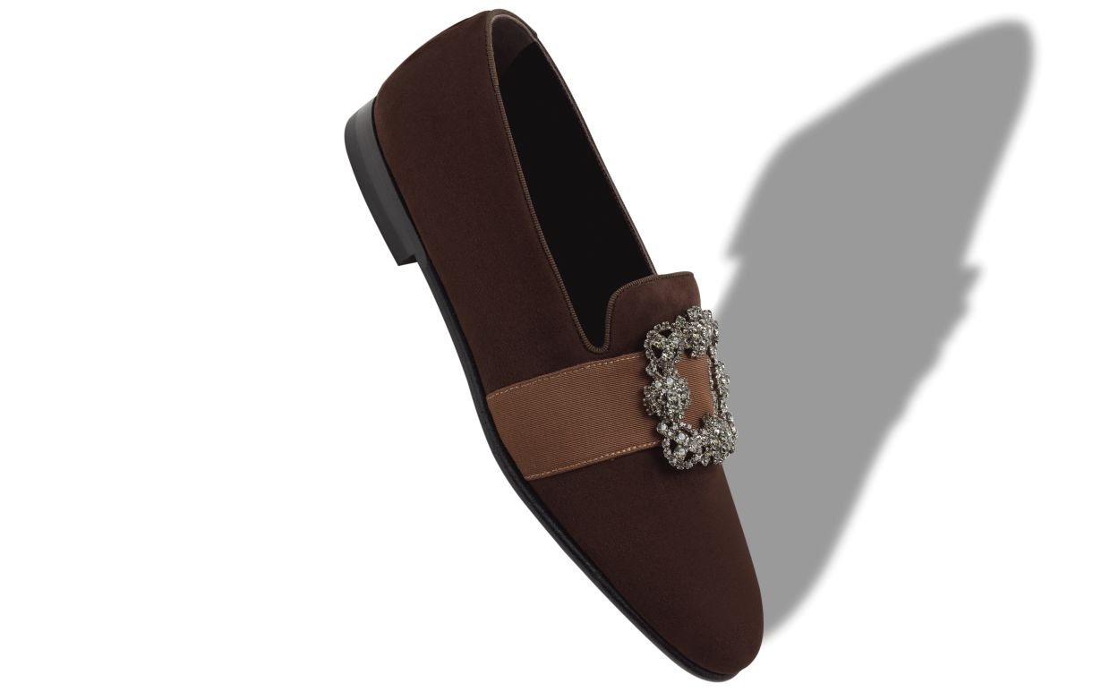 Loafers de Couro de Cabedal Marrom Escuro com Fivela de Joia