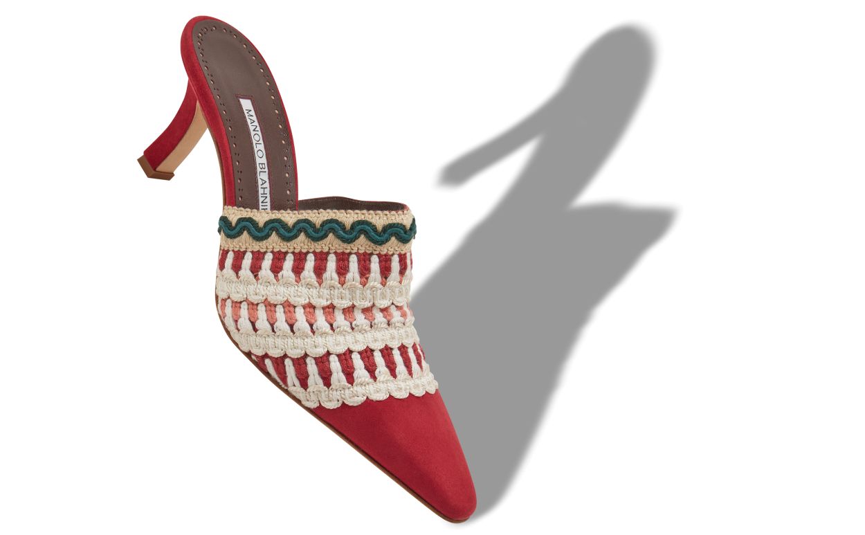 Mules de Seda Vermelha com Detalhes em Tricô