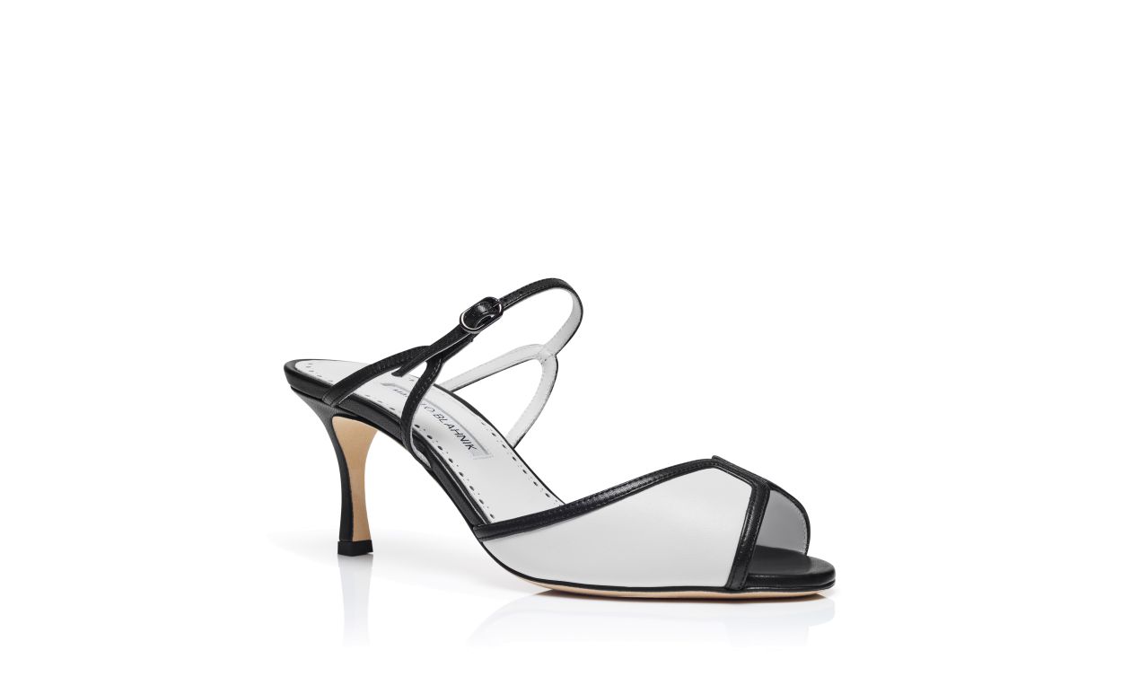 Mules de Couro Nappa Preto e Branco