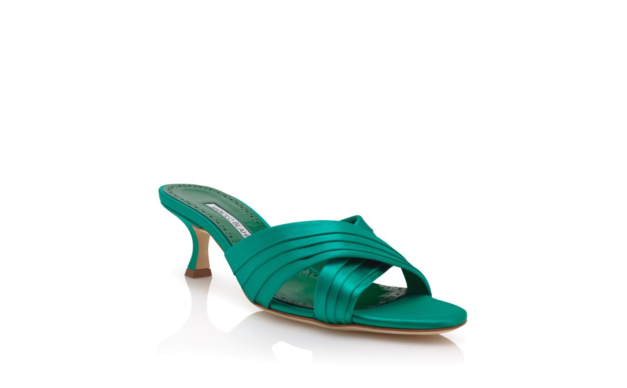 Mules de Seda Verde com Detalhes em Dobra