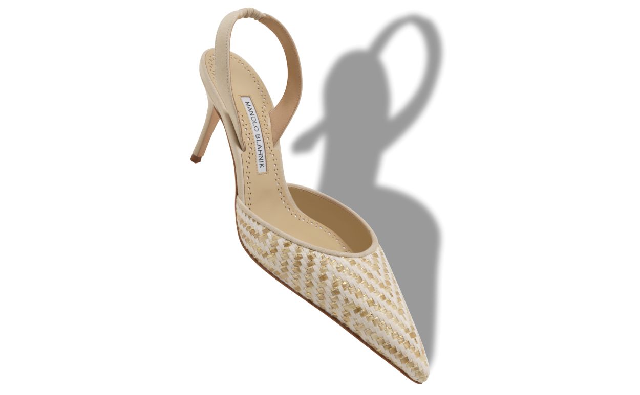Sapatilhas Slingback de Raffia Bege Claro e Creme